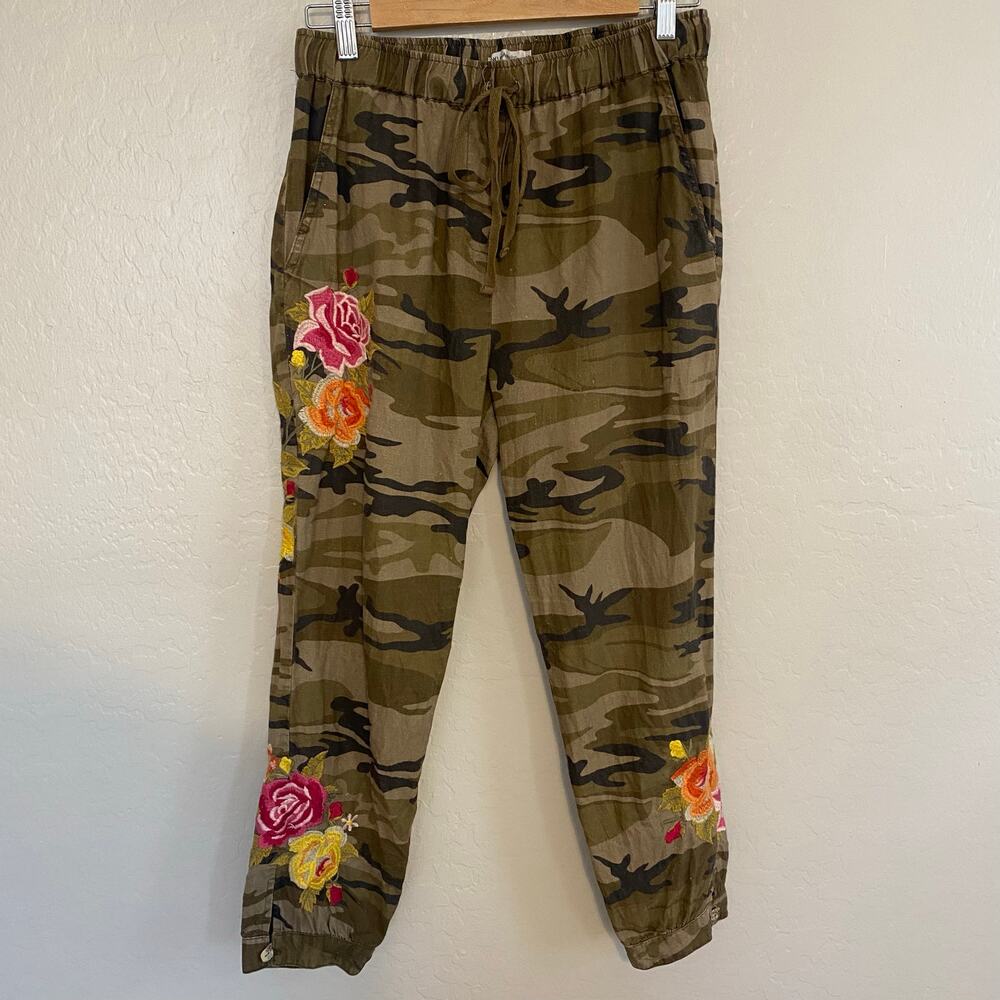 Johnny Was Vella Camo Print Cropped Linen Pants Womens Size Small Floral Boho - Picture 2 of 7